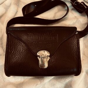 Harley Davidson Crossbody Black Leather, Saddle Bag Style, Vintage